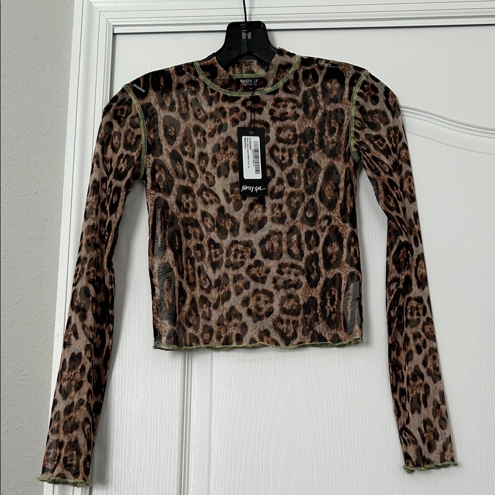 Nasty Gal Brown Leopard Print Long Sleeve Blouse